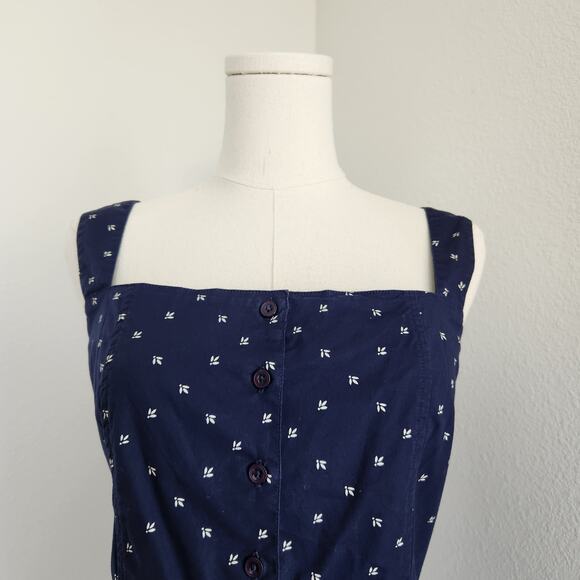 Y2K High Sierra Blue White Patterned Square Neck Button Down Tank Top S - Picture 2 of 8